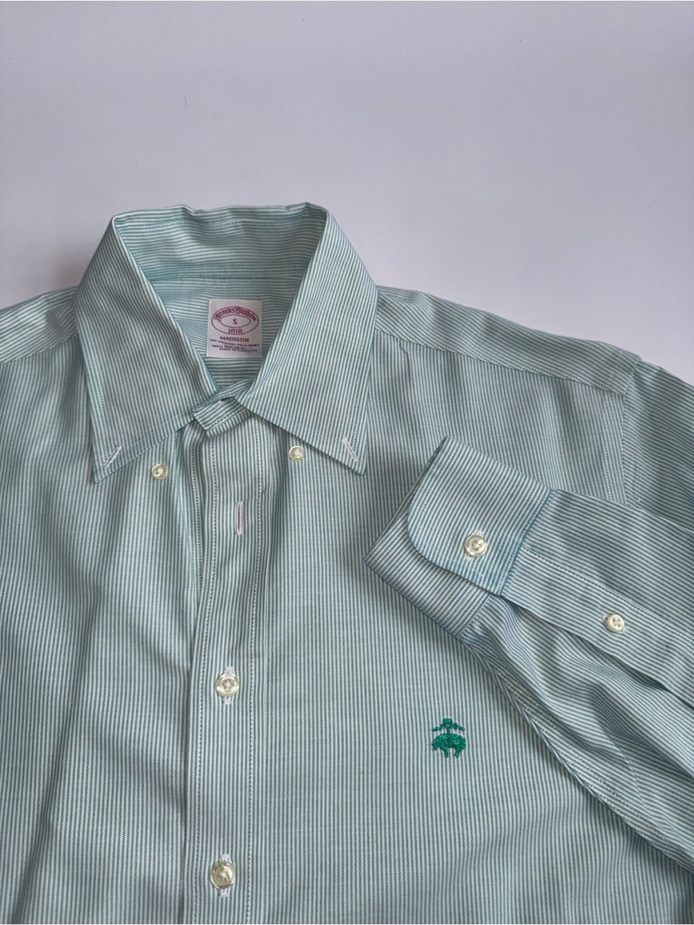Brooks Brothers Madison Men’s S Non-Iron Supima Cotton Green Stripe Dress Shirt